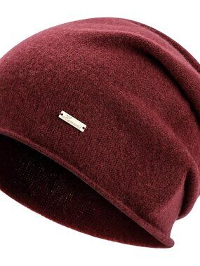 Unisex Red 100% Wool Warm Knit Pull-On Winter Classic Slouchy Skull Beanie Cap